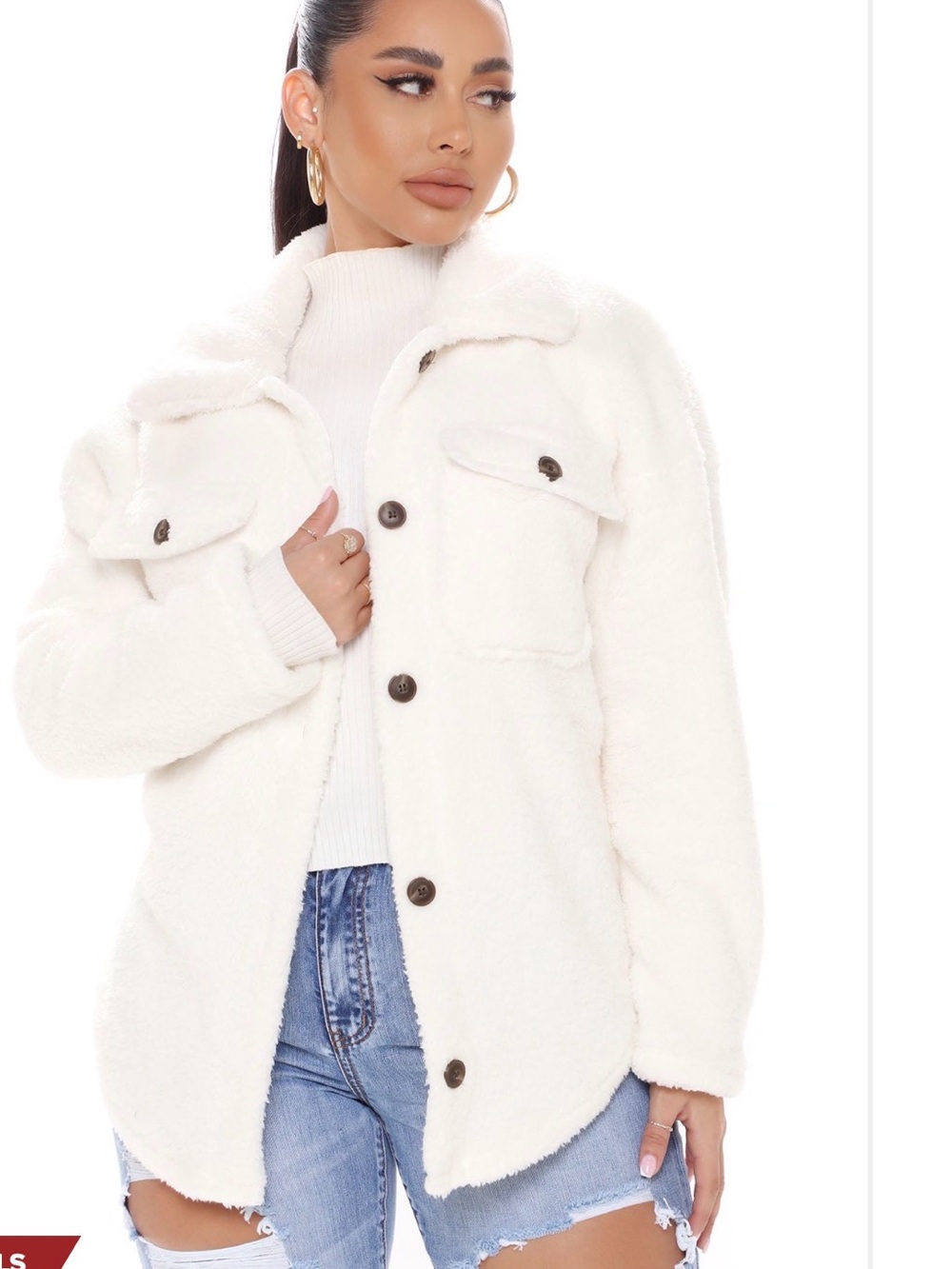 Fashion Nova Off-White Teddy Button-Up Jacket